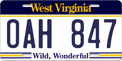 WV license plate OAH847