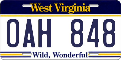WV license plate OAH848