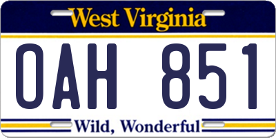 WV license plate OAH851