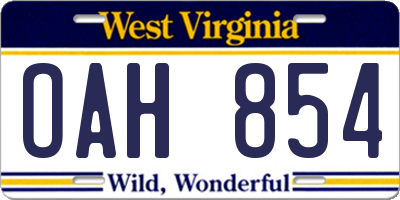 WV license plate OAH854