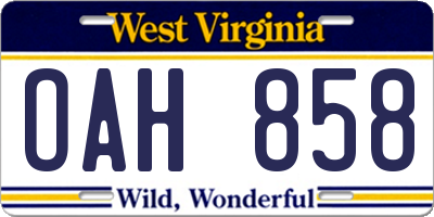 WV license plate OAH858