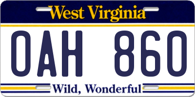 WV license plate OAH860