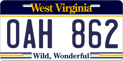 WV license plate OAH862