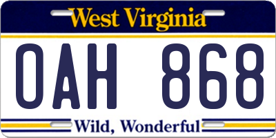 WV license plate OAH868