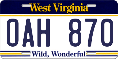 WV license plate OAH870
