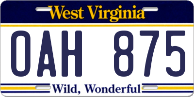 WV license plate OAH875