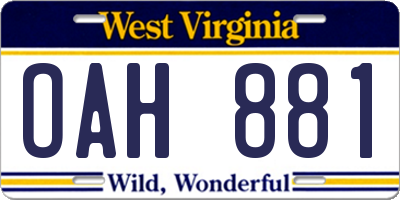 WV license plate OAH881
