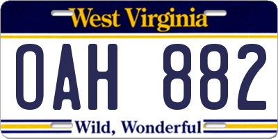 WV license plate OAH882