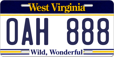 WV license plate OAH888