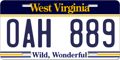 WV license plate OAH889