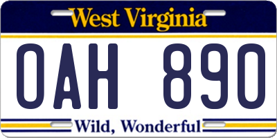 WV license plate OAH890