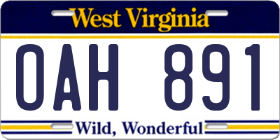 WV license plate OAH891