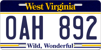 WV license plate OAH892
