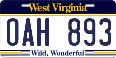 WV license plate OAH893