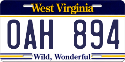 WV license plate OAH894