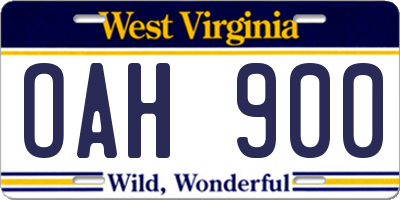 WV license plate OAH900