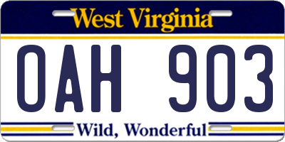 WV license plate OAH903
