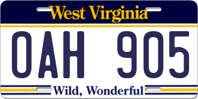 WV license plate OAH905