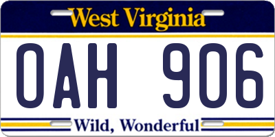 WV license plate OAH906
