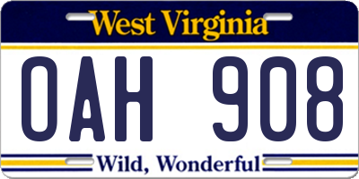 WV license plate OAH908