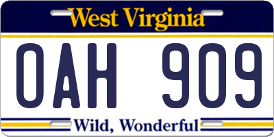 WV license plate OAH909