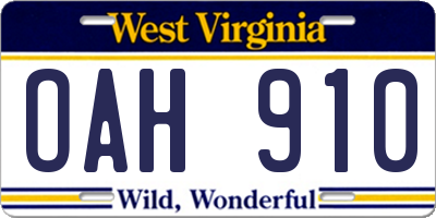 WV license plate OAH910