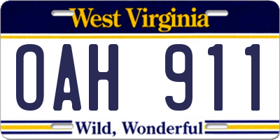 WV license plate OAH911