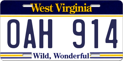 WV license plate OAH914