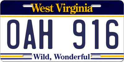 WV license plate OAH916