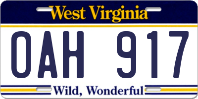 WV license plate OAH917