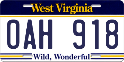 WV license plate OAH918