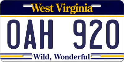 WV license plate OAH920