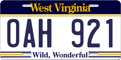 WV license plate OAH921
