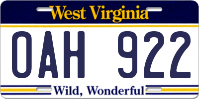 WV license plate OAH922