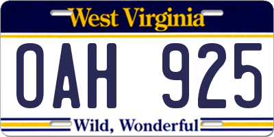 WV license plate OAH925