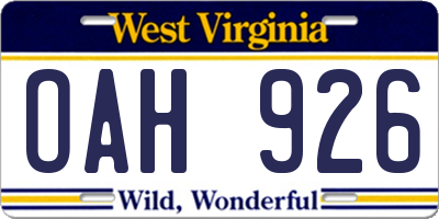 WV license plate OAH926