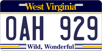 WV license plate OAH929