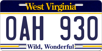 WV license plate OAH930