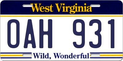 WV license plate OAH931