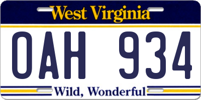 WV license plate OAH934