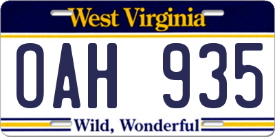 WV license plate OAH935