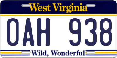 WV license plate OAH938