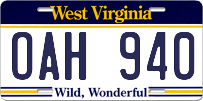 WV license plate OAH940