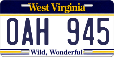 WV license plate OAH945
