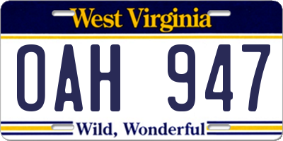 WV license plate OAH947