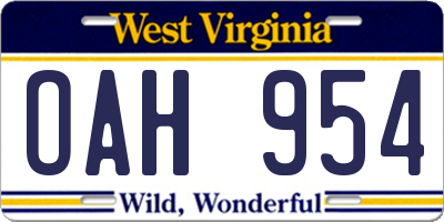 WV license plate OAH954