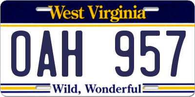 WV license plate OAH957