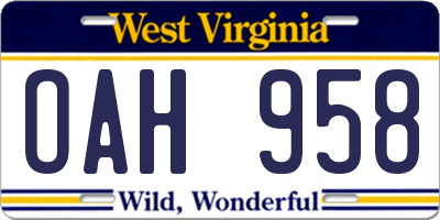 WV license plate OAH958