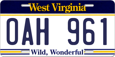 WV license plate OAH961
