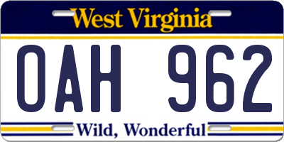 WV license plate OAH962